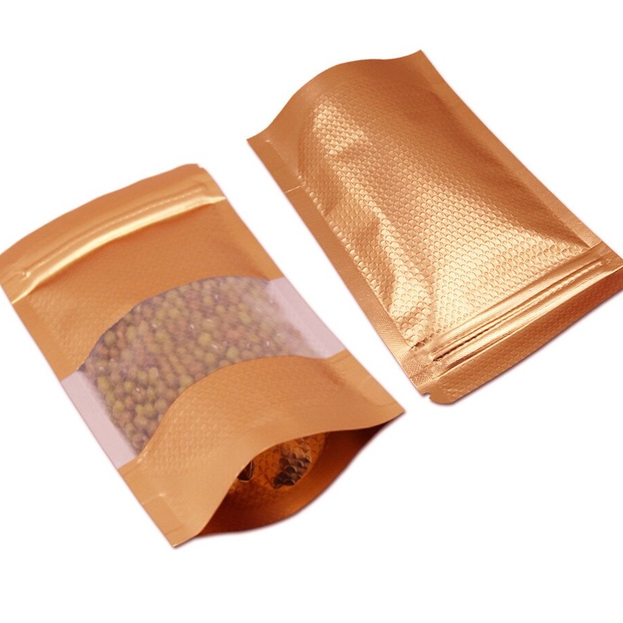 STANDING POUCH WINDOW EMAS GOLD MEWAH KANTONG MAKANAN harga 10 pcs