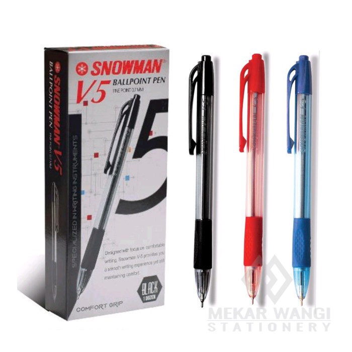 

Ballpoint pen pulpen snowman V5 fine Point 0.7mm Hitam/Biru