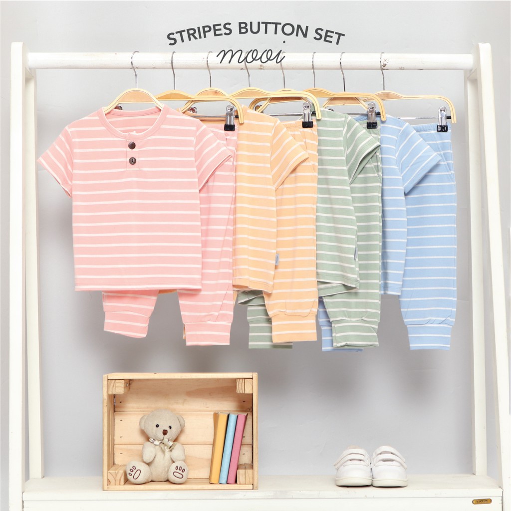 Mooi Setelan Anak Unisex Stripes Button Set Salur Stripe CBKS