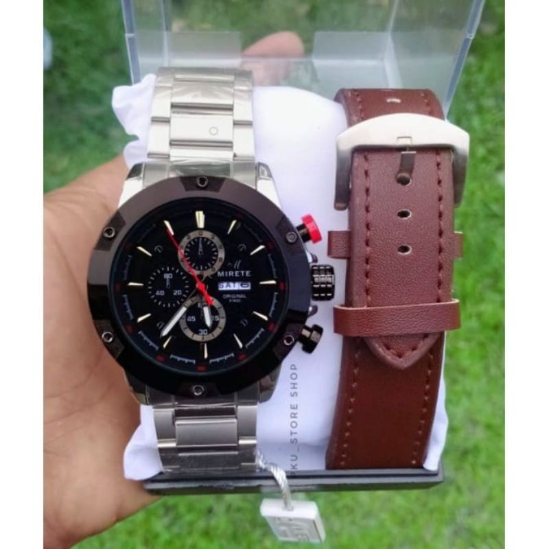 (mirete sport) jam tangan pria mirere free box dan tali kulit tahan air rantai stainlis model analog, jam tangan pria kasual sport termurah dan terlaris, jam tangan pria keren, jam tangan pria bayar di tempat