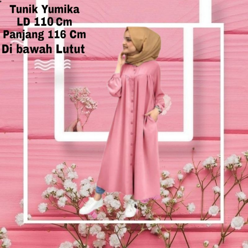 Baju Tunik wanita Terbaru 2022 Panjang Yumika Busui Bahan Moscrepe Sampai di bawah lutut Fit XL Atasan Muslim Baju Muslimah Tunik Cewek Dewasa Kekinian Murah