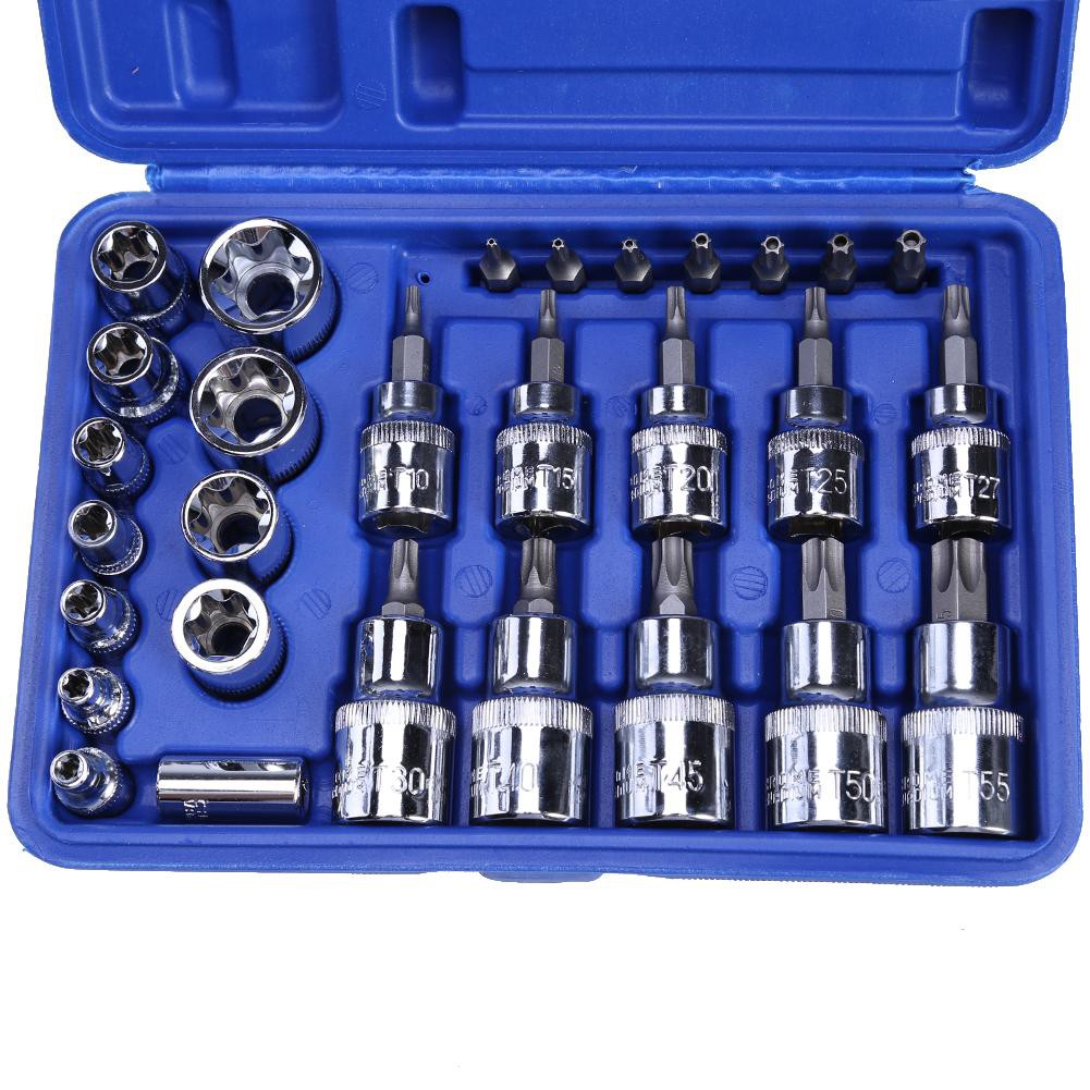 MOJITO 29Pcs Torx Star Socket Set &amp;amp; Bit Male Female E &amp;amp; T Sockets With Torx Bit Tool
