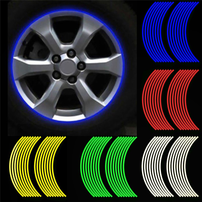 16pcs Stiker Strip Reflektif Untuk Velg Sepeda Motor / Mobil