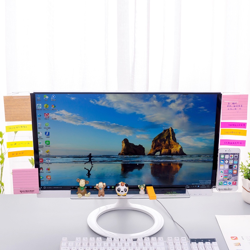 Acrylic Computer Storage Message Board Desktop Screen Monitor Side Transparent Memo Sticker Board with Charging Port