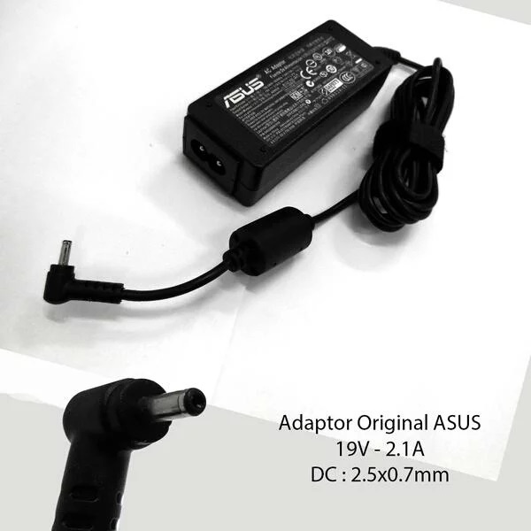 Adaptor Charger Asus Eee PC Series 19V 2.1A [ DC 2.5x0.7mm ] PC 1005 Series [ 1005HAB 1005HA-V 1005HA-EU1X 1005HA-VU1X-WT 1005HA-PU1X-BU 1005HA-E 1005HA-VU1X-PI ] 1101HA 1000 1106HA 1104HA PC 1008 EEE PC 1201 1201 1201N 1201HA 1201HAB 1201N Original