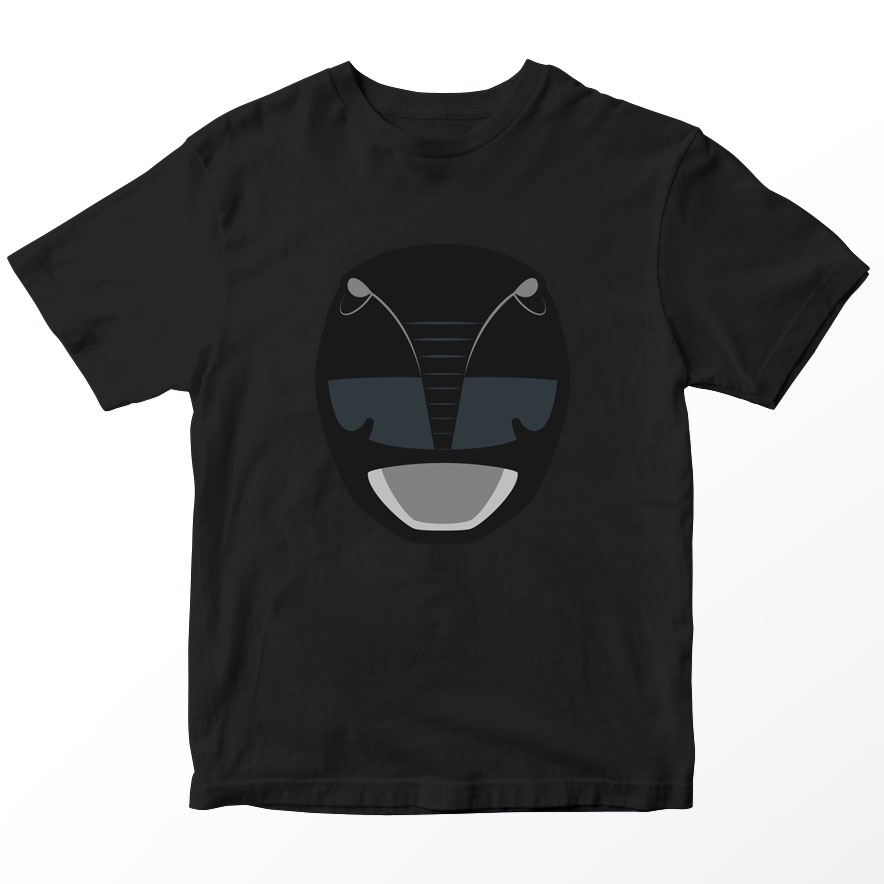 Kaos Power Rangers Anak Helm Ranger Hitam Black Helmet, Warna Hitam Umur 1-10 Tahun