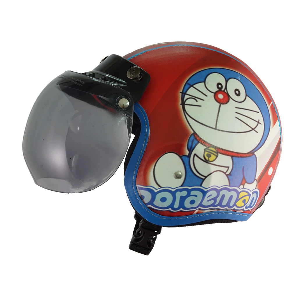 Helm Bogo Retro Anak Untuk Usia 2-6 Tahun Motif Doraemon - Merah Biru