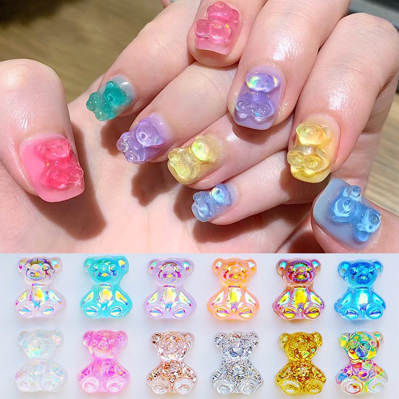 Ornamen Beruang 3D Bahan Resin Untuk Dekorasi Nail Art