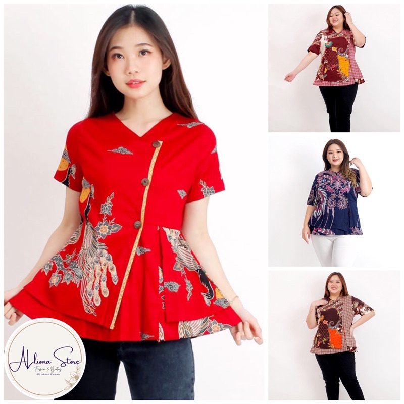 Alliona - Atasan Blouse Batik Bigsize Phoenix 030 Blus Batik Katun All size fit to XL-3XL Motif Bati