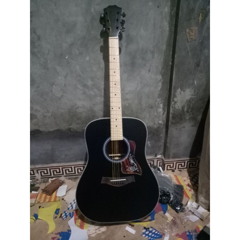 promo gitar jumbo akustik elektrik tuner dobel ran neck utuh