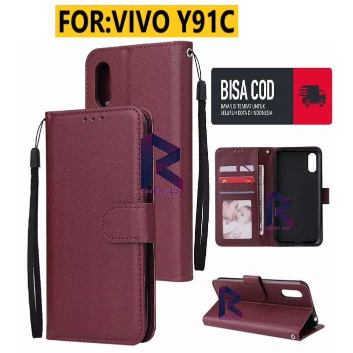 CASING VIVO Y91C FLIP WALLET LEATHER KULIT PREMIUM SARUNG BUKA TUTUP FLIP CASE VIVO Y91C