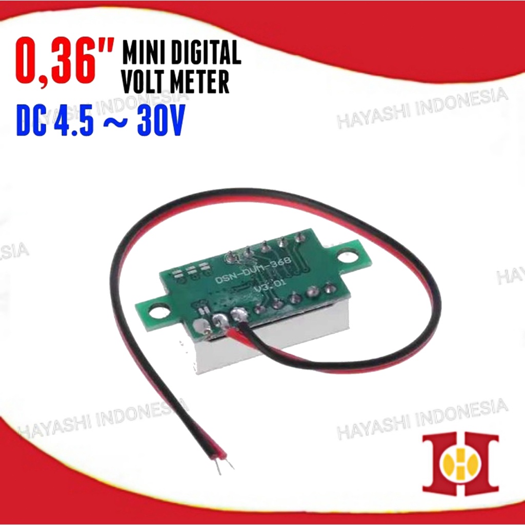 Digital Voltmeter Mini 0.36&quot; DC 4.5-30V Volt Meter 2 Kabel Tanpa Frame