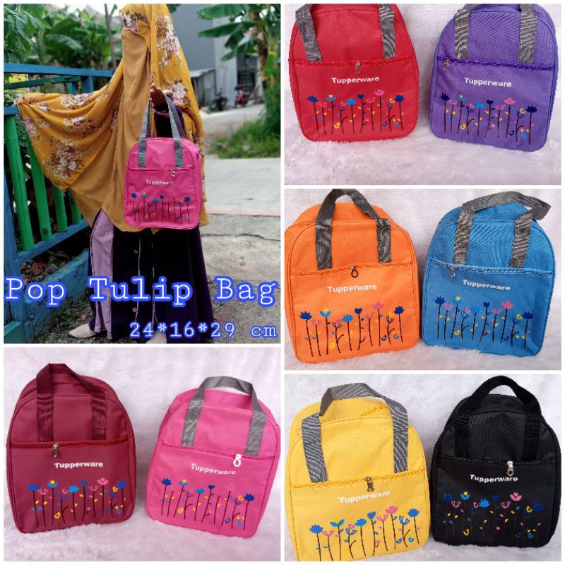 Tas pop bunga tulip/ tas bekal tupperware (stock ready) / tas bekal makan