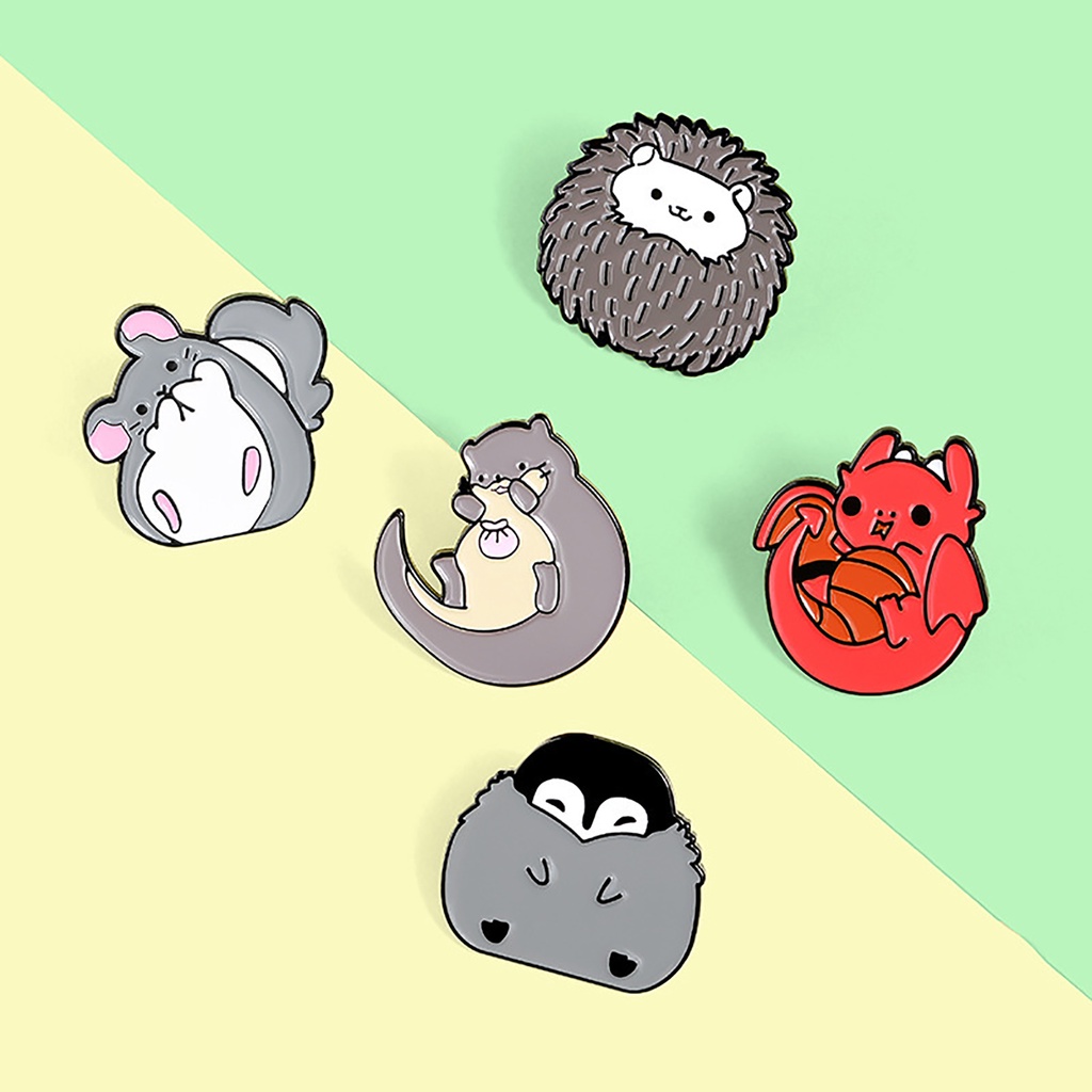 Bros Pin Lencana Bentuk Kartun Landak Penguin Dinosaurus Untuk Dekorasi Kerah Kemeja