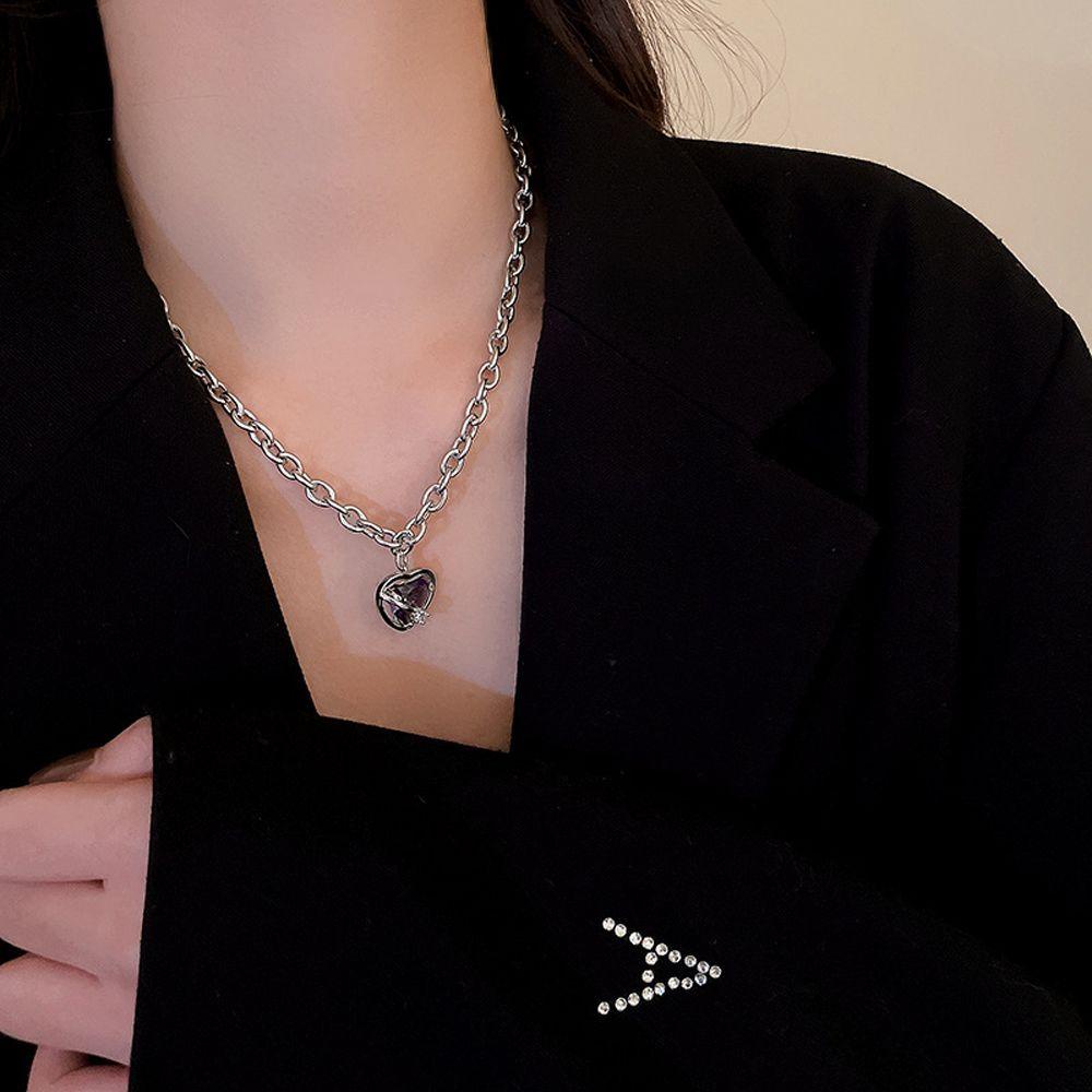 Mxbeauty Cinta Kalung Kristal Kreatif Gadis Keren Hadiah Rantai Y2K Anti Karat Gaya Korea Necklace