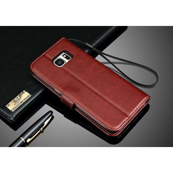 Solusi Leather Flip Cover Wallet Samsung Galaxy S7 Flat Dompet Kulit Case HP Limited