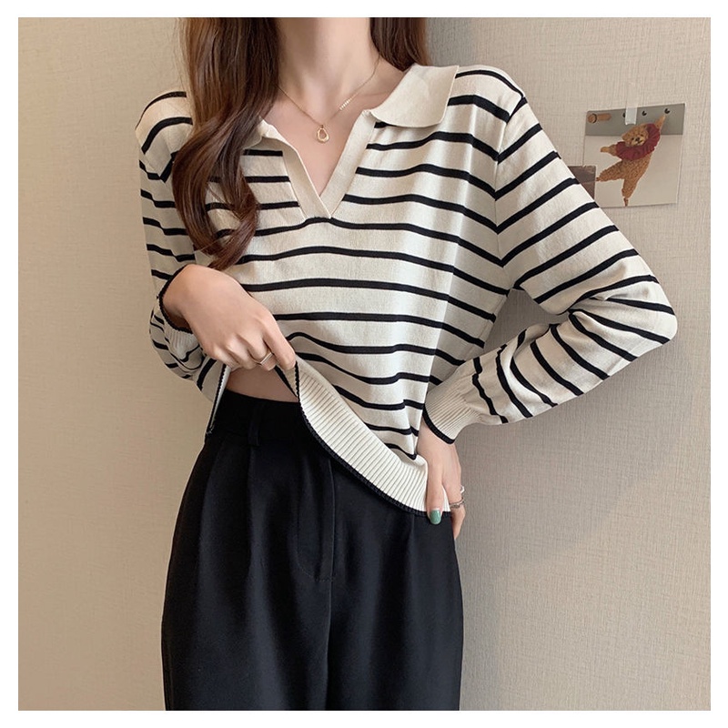 Sweater Rajut Crop Top Baju Belang Wanita V Neck Lengan Panjang Knit Premium Baju Korea Style