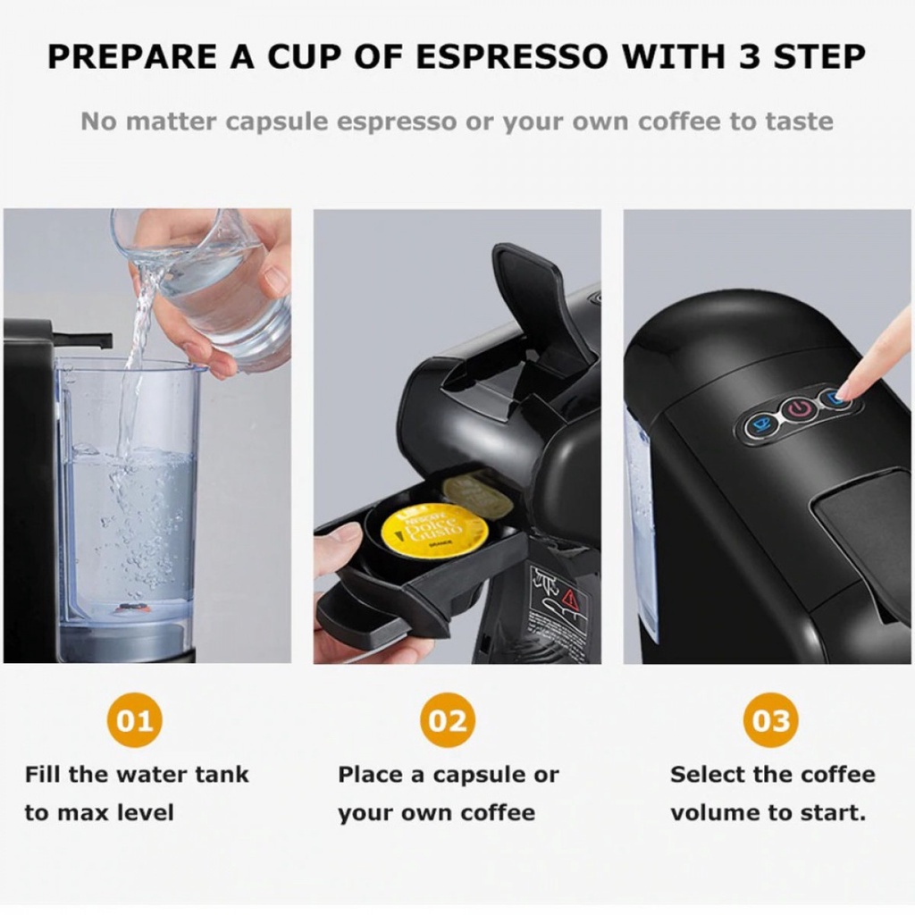 Mesin Kopi 3 Adapter 600ml 19Bar Coffee Machine Espresso Nespresso Dolce Gusto