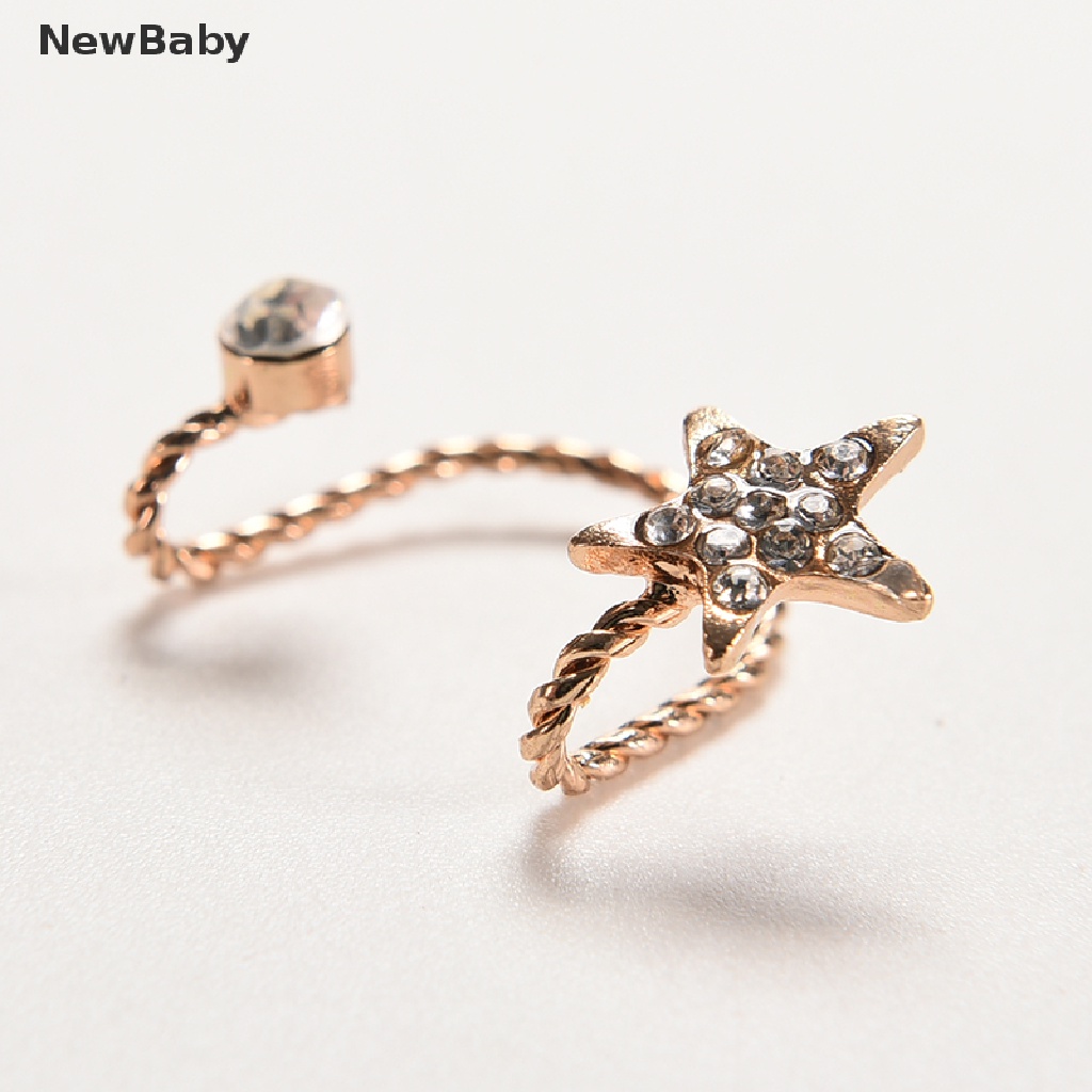 NewBaby Women Fashion Sparkling Crystal Pentagram Ear Clip Trendy Ear Cuffs Stud Earings ID