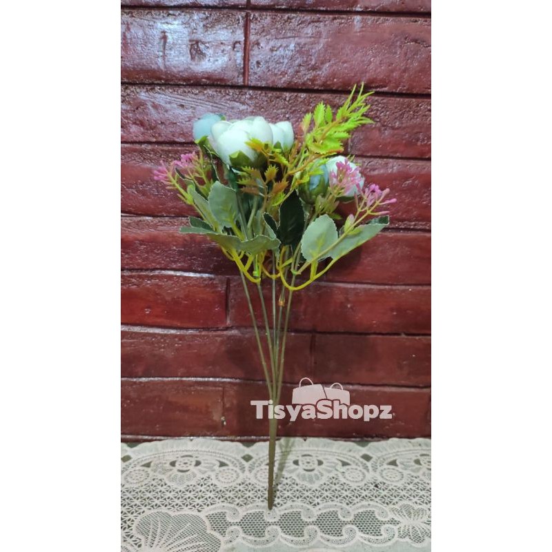 Bunga Hias Pearl Buds 5 Cabang / Bunga Artificial Rose / Bunga Plastik-3