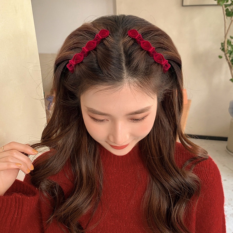 COD❤Flocking Hair Clip Side Hiasan Kepala Artefak Rambut Musim Gugur Dan Musim Dingin