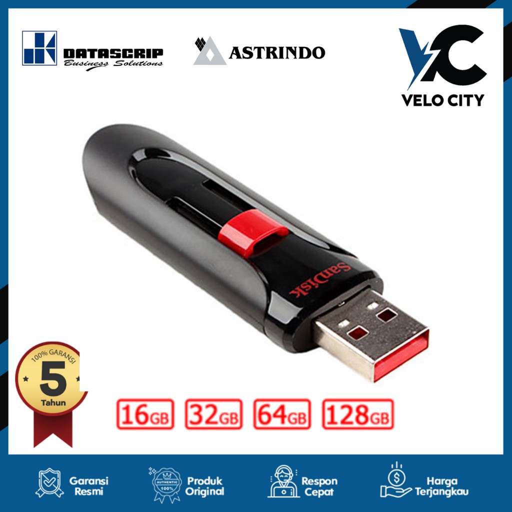 Flashdisk SanDisk 128GB USB 2.0 Cruzer Glide CZ60 - Garansi Resmi 5 Tahun