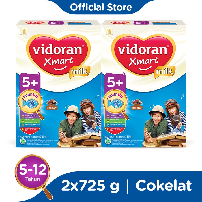 

vidoran Xmart 5+ Cokelat 725gr Susu Formula Anak 5-12 Tahun - 2 box