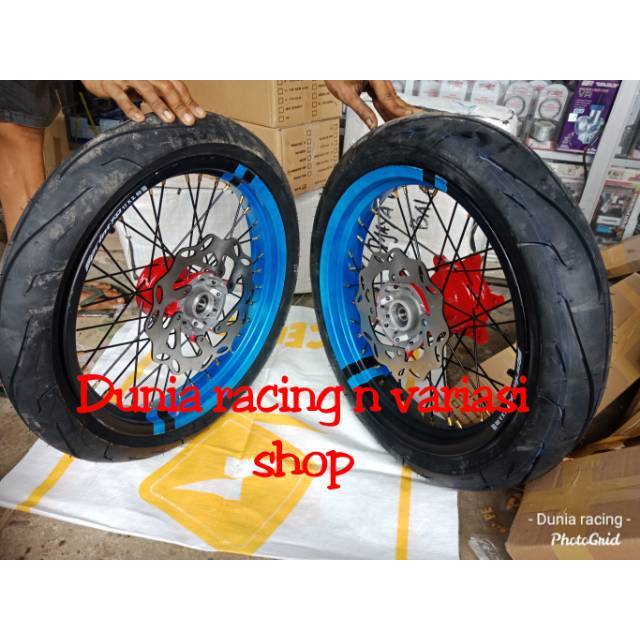 Paketan Velg Ban CRF 150 Supermoto 17 sama Ban Tubles siap pasang Tromol CRF Bearing piringan