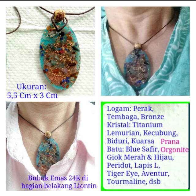 Orgonite Oval Besar, Blue Safir & bubuk Emas 24K