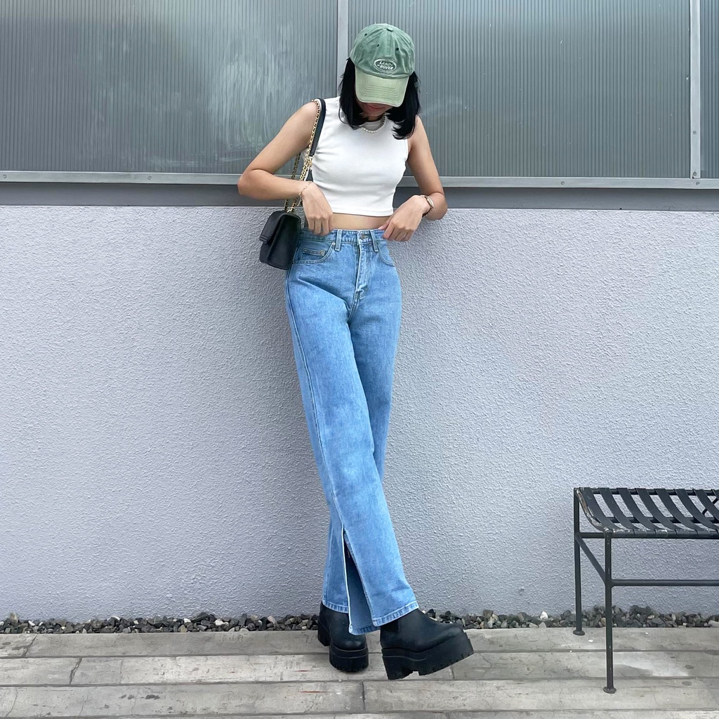 Celana Straight Jeans highwaist loose jeans Wanita Melsy-KULOT JEANS BOYFRIEND VIRAL