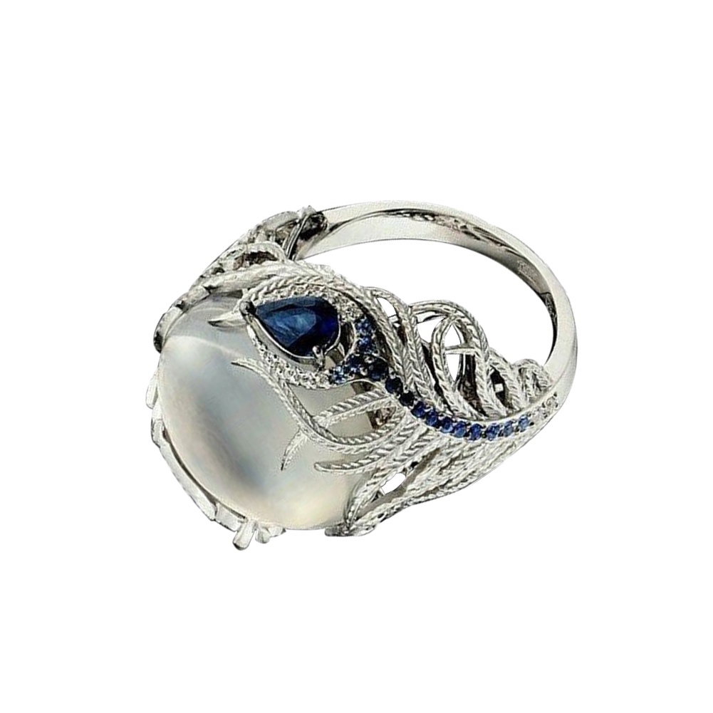 Hu Hu Hu Hu Hu Alat Bantu Pasang Kacamata♡ Cincin Wanita Hias Moonstone Imitasi Besar Gaya Vintage Menarik Untuk Pestahadiah