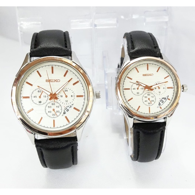 Jam Tangan Couple Seiko kulit tgl aktiff ya harga sepasang