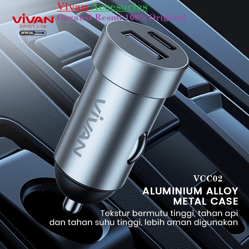 Vivan VCC02 Dual Port PD Fast Charging 20W Car Charger USB-C Cable