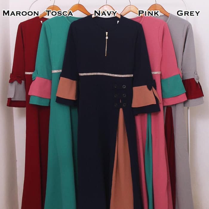 Baju Gamis Wanita Terbaru Gamis Pesta Babat Crepe Kulit Jeruk 9855 - Hijau Tosca