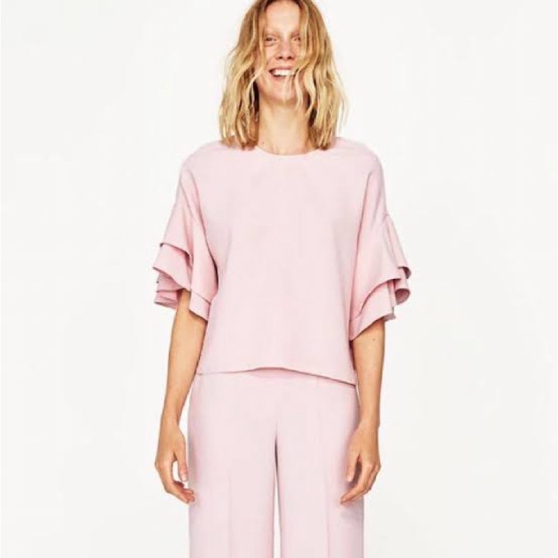 PINK ZARA FRILLED RUFFLE TOP SHIRT
