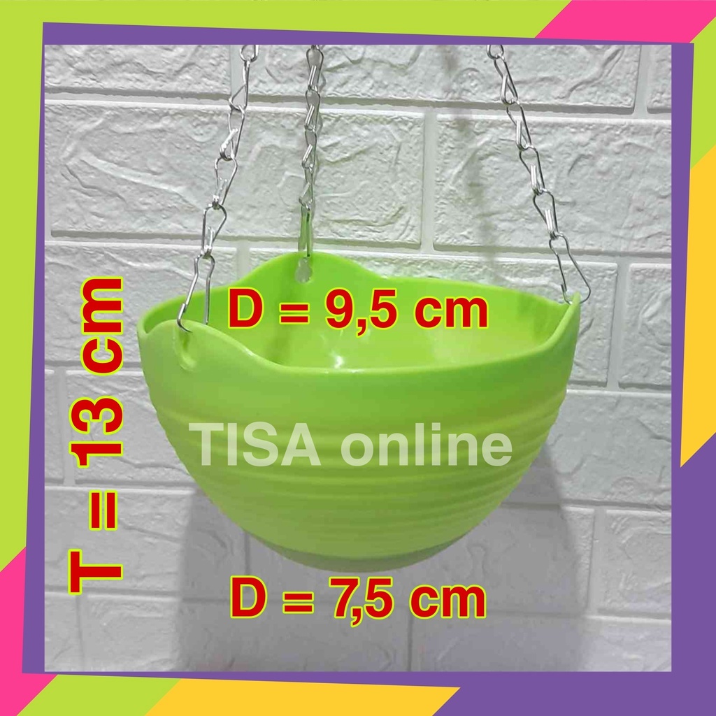 1081 / Pot bunga plastik gantung warna / Motif ulir &amp; rantai besi