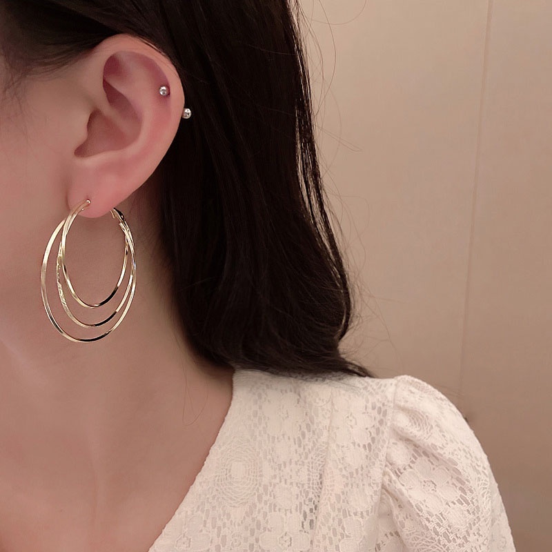 Anting Bulat Besar simple Bahan Sterling silver 925 Untuk Wanita