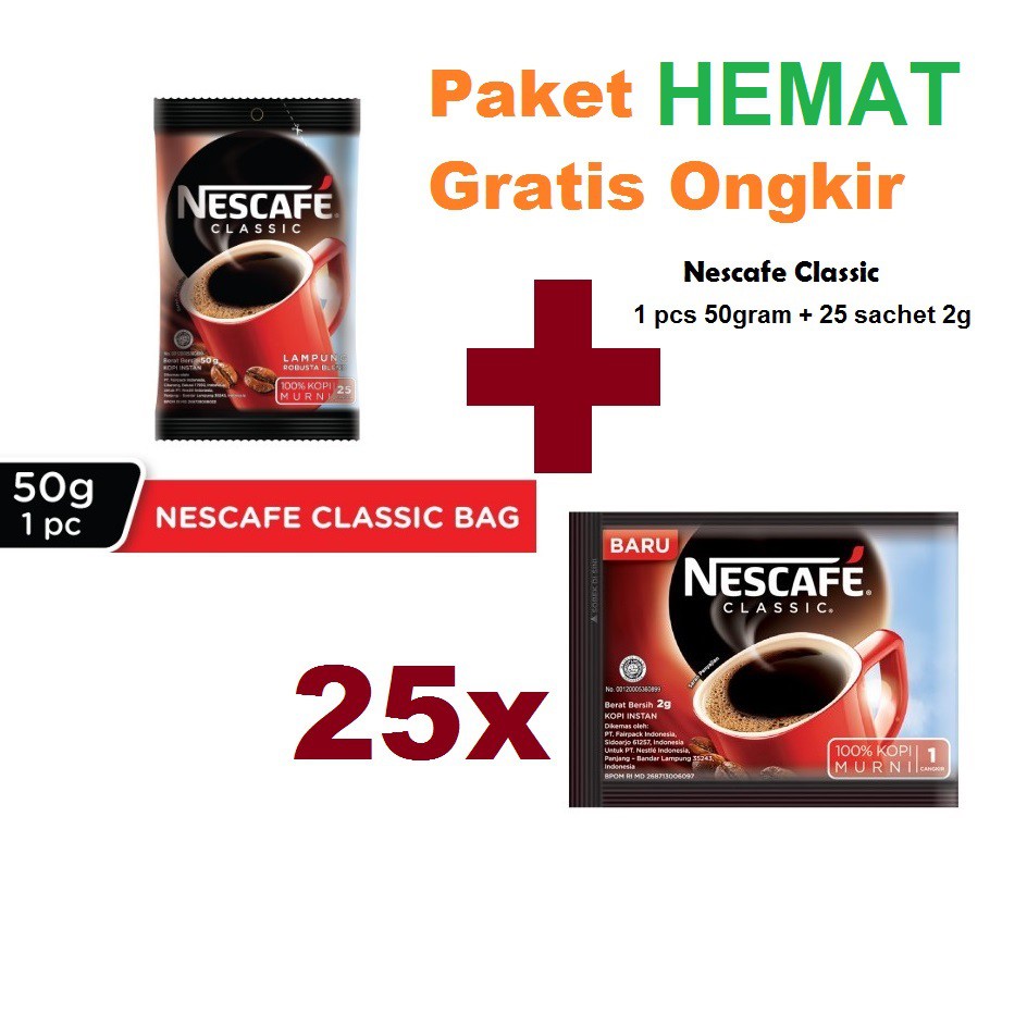 

PAKET HEMAT NESCAFE CLASSIC 50GR + 25sachet 2g