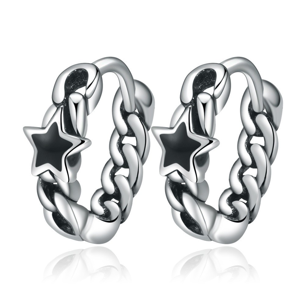 925 Sterling Perak Perempuan Anting-Anting Tulang Ikan Tertanam Berlian Cinta Berbentuk Hati Retro Telinga Klip Fashion Ornamen-D