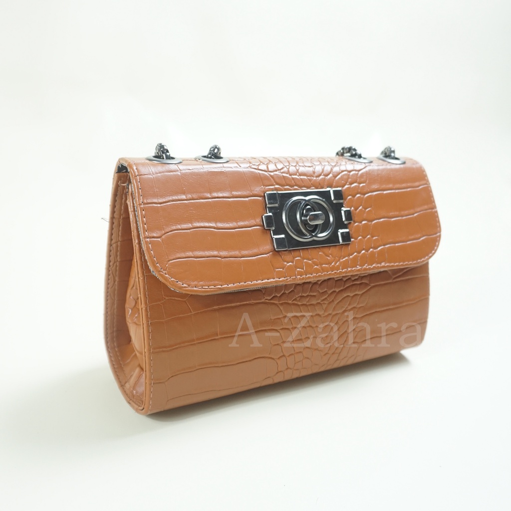 A-ZAHRA 423 SLING BAG CC RANTAI / TAS BAHU CROCO RANTAI HITAM / TAS SLEMPANG MURAH