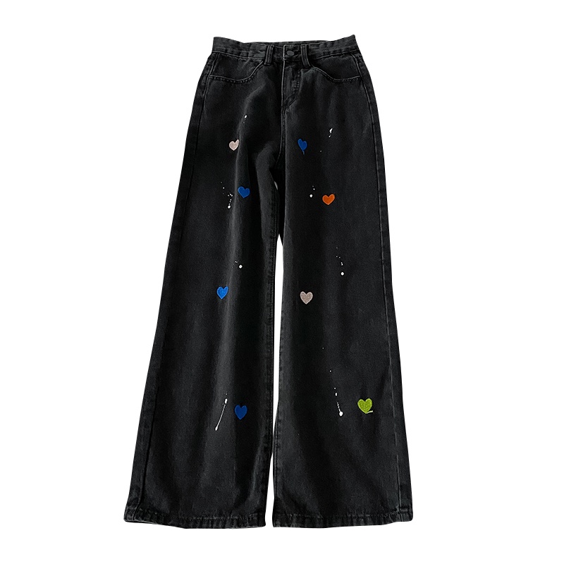 Celana Panjang Kulot Jeans /Highwaist Wanita Jeans/ Bordir Love Jeans/Kasual Jeans Wanita
