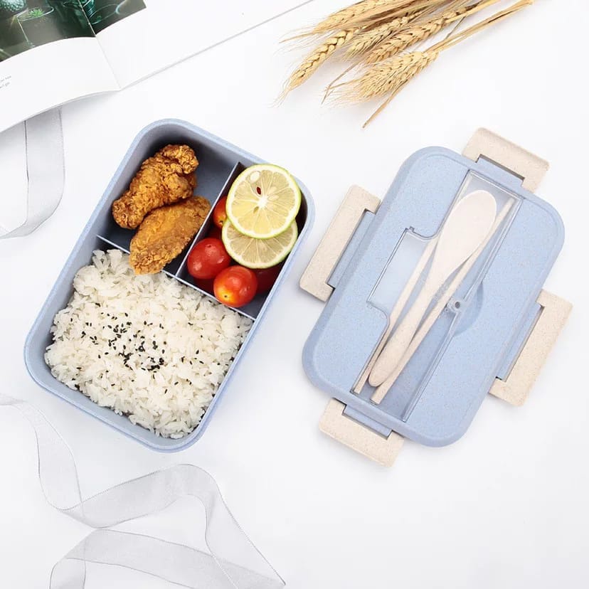 Kotak Makan Jerami  Anti Tumpah / Lunch Box Tempat Makan BPA FREE FREE SENDOK
