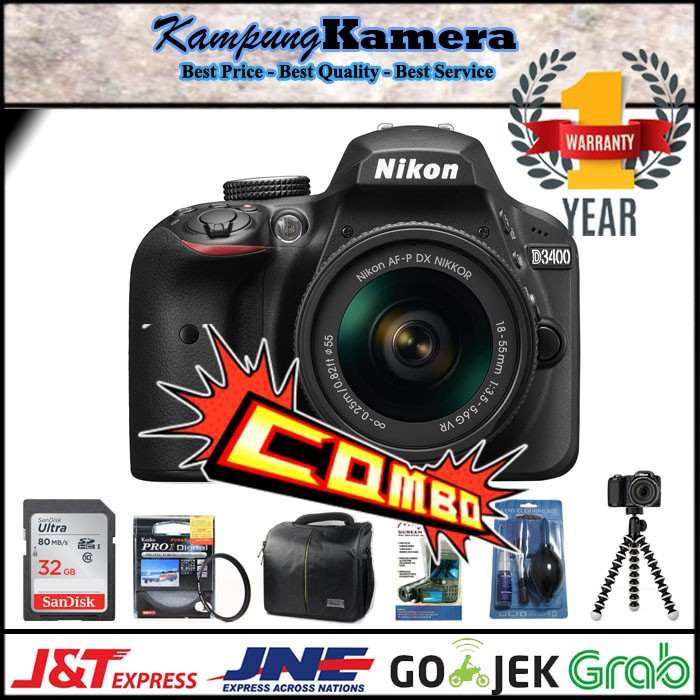 Nikon D3400 VR KIT 18-55MM PAKET LENGKAP 64GB GARANSI RESMI 1 TAHUN 