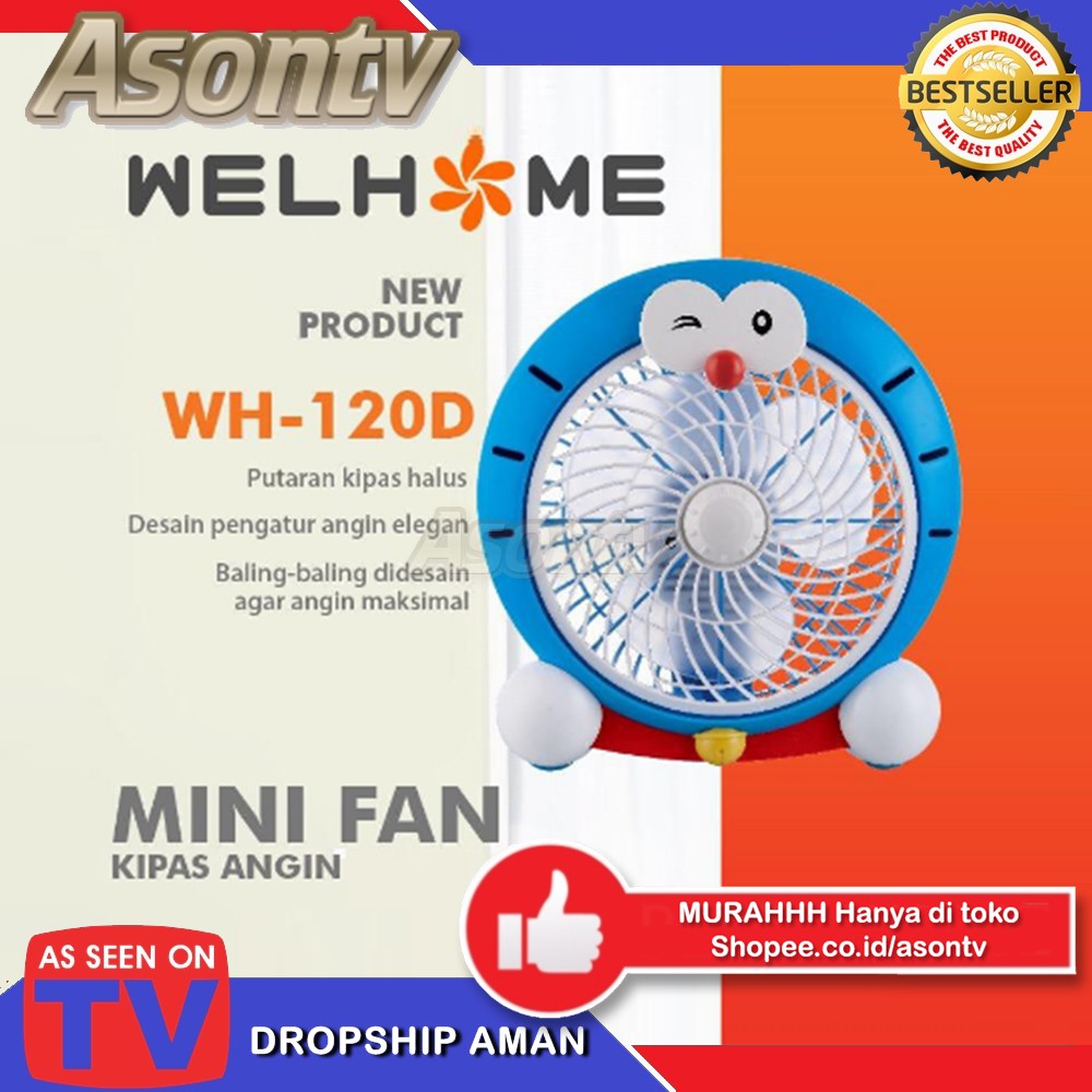 KIPAS KARTUN DORAEMON 250mm Blue GRATIS ONGKIR Kipas Angin Karakter WELHOME WH 120D