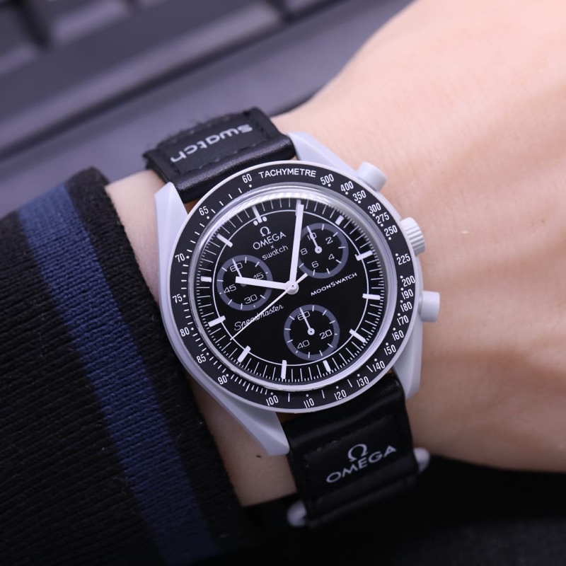 Promo Jam Tangan Pria Omg x Swatch Fashion Tali Kulit Free Box & Baterai ( Bisa COD)