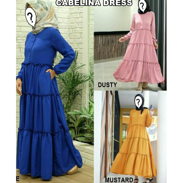 TERLARIS PAKAIAN SET GAMIS WANITA MUSLIM SYARI LEBARAN ruffle maxi dress wanita biru kuning pink tum