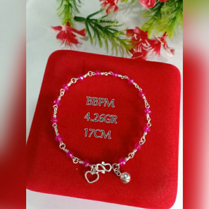 Gelang perak permata pink
