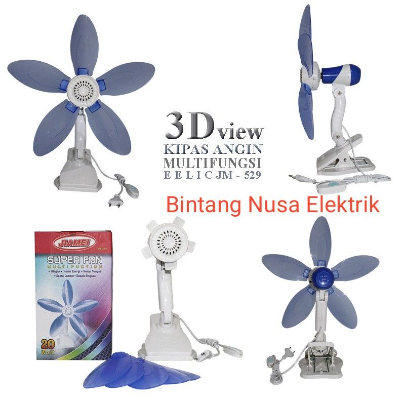 Jiamei JM-529 Super Fan/Mini Fan Japit/Mini Fan Jepit/Mini Fan Tembok/Mini Fan Duduk/Mini Clip Fan/Mini Wall Fan/Mini Desk Fan 20 Watt