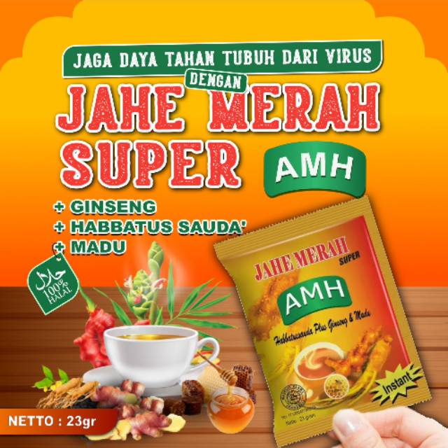 

Jahe Merah Super AMH Plus Gingseng. Habbatussauda dan Madu Per Sachet - Menghangatkan Badan