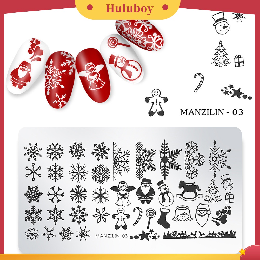 Huluboy Huluboy♡ Plat Stempel Print Snowflake / Santa / Snowman Untuk Dekorasi Nail Art